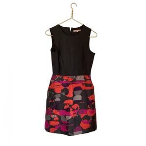 Anthro Hutch Black Red Pink Pattern Multi Color Sleeveless Dress 8